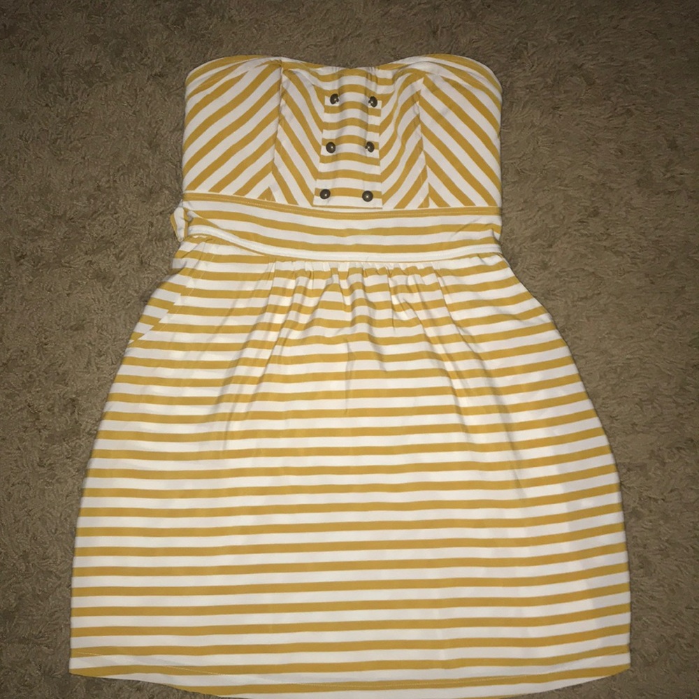 Mustard and white summer mini dress